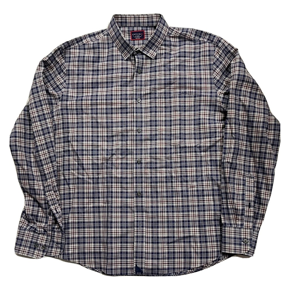 UNTUCKIT Shirt Mens XL Gray Blue Plaid Button-Front Flannel Flannel Shirt‎